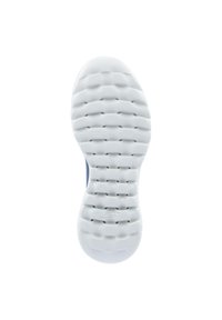 Suela de zapato en goma blanca con rayas y patrones texturizados. Forma redondeada con un tacón ligeramente elevado y mínima visibilidad de la marca.