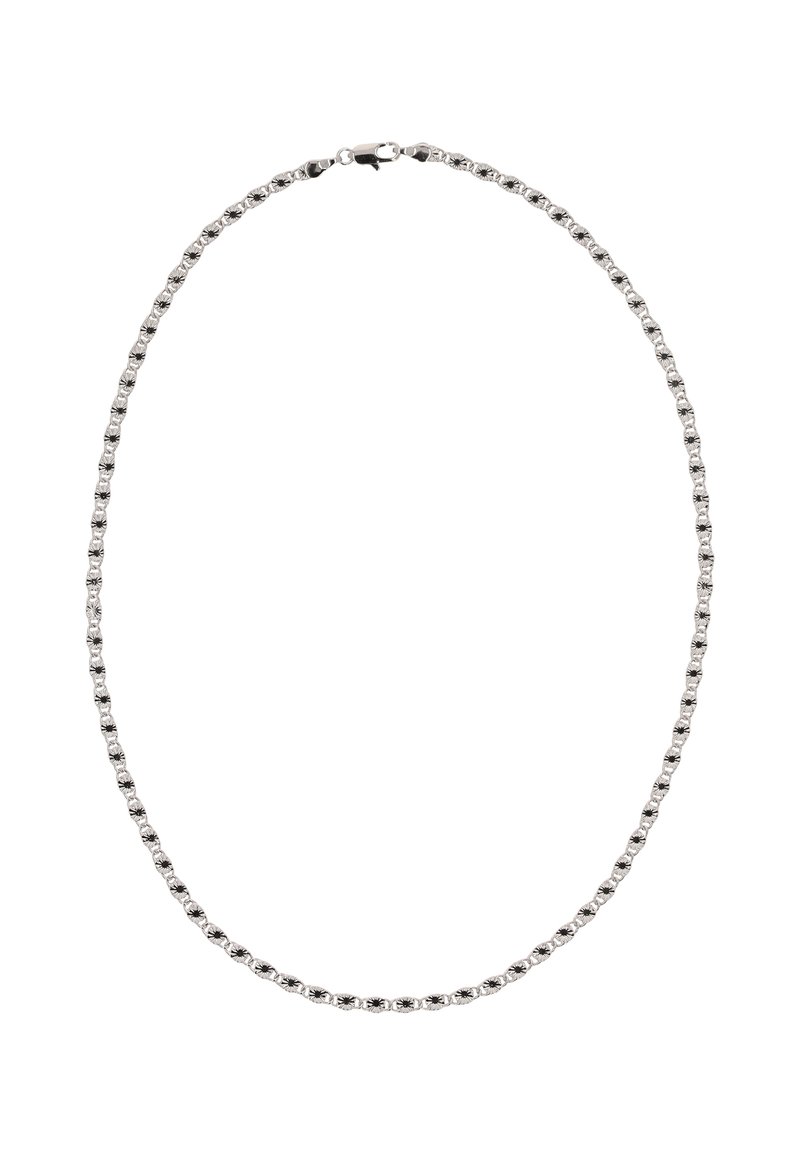 Sølv halskæde med en kæde af runde led med skiftende facetterede accenter, og med en sikker lås til lukning.