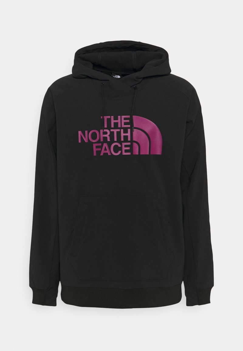 Sweat à capuche noir à enfiler avec poche avant et logo violet « The North Face » sur la poitrine, doté d'une capuche réglable avec cordon.
