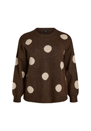 Zizzi, STRICKBLUSE MIT GEPUNKTETEM MUSTER - Πουλόβερ - braun