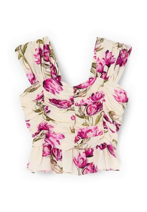 Motivi, TOP ARRICCIATO CON STAMPA FLOREALE - Bluse - fucsia