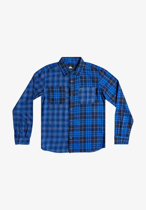 Langarm overhemden met een blauw en zwart ruitenpatroon, twee voorzakken en een button-down kraag.