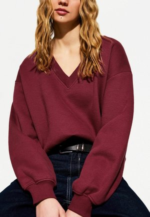 Bershka V-NECK - Sweatshirt - bordeaux