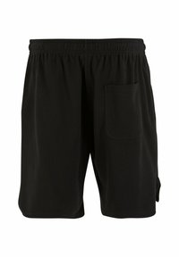 Svarta vävda shorts med elastisk midja, har en enkel sidficka och en avslappnad passform. Texturerad tyg med ett subtilt rutmönster.