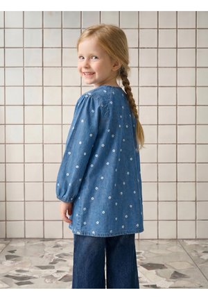 Vertbaudet, VERTBAUDET MÄDCHEN MALKITTEL MIT BLUMENMOTIVEN - Jeanskleid - jeansblau