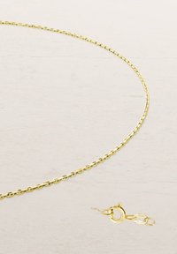 Goldkette mit verflochtenen Gliedern, ausgestattet mit einem Karabinerverschluss und einer glatten, glänzenden Oberfläche.