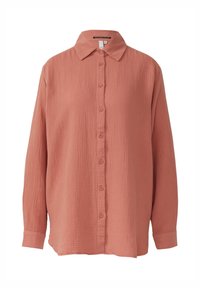Camicia a maniche lunghe con bottoni in corallo opaco, tessuto testurizzato, colletto classico e polsini con bottoni.