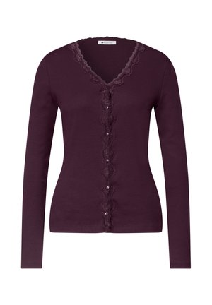 Street One, FINE-RIBBED JACKET WITH A V NECK AND LACE - Gilet - berry plum
