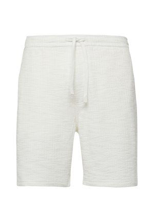 Witte shorts van gestructureerde stof met een elastische tailleband en een koordje aan de voorkant, knielengte.