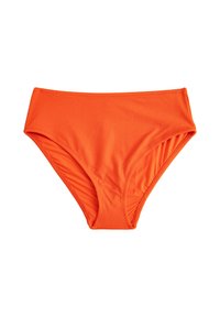Hochgeschnittener Bikinislip in leuchtendem Orange, gefertigt aus strukturiertem Schwimmmaterial. Verfügt über einen elastischen Bund und glattes Innenfutter.