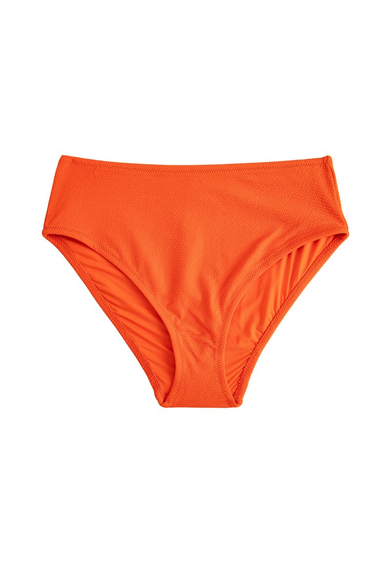 Hochgeschnittener Bikinislip in leuchtendem Orange, gefertigt aus strukturiertem Schwimmmaterial. Verfügt über einen elastischen Bund und glattes Innenfutter.