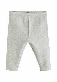 Leggings gris à côtes avec un design ajusté et une taille élastique. Présentent une texture douce et des jambes droites. Pas de poches.