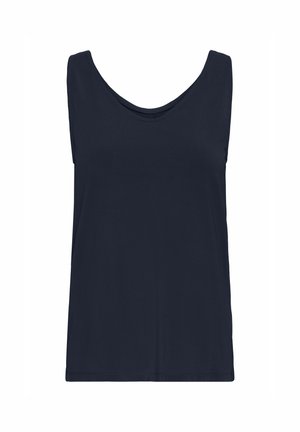 Top senza maniche blu navy con scollatura a girocollo e vestibilità morbida. Realizzato in tessuto liscio, con bordi diritti e senza decorazioni.