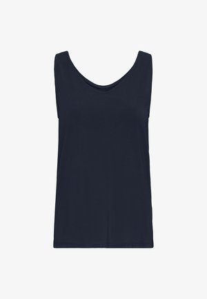 Top senza maniche blu navy con scollatura a girocollo e vestibilità morbida. Realizzato in tessuto liscio, con bordi diritti e senza decorazioni.