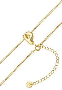 Zlatý náhrdelník s masívnym srdcovým príveskom, plochým článkovým reťazcom a nastaviteľnou sponou s okrúhlym štítkom na konci.