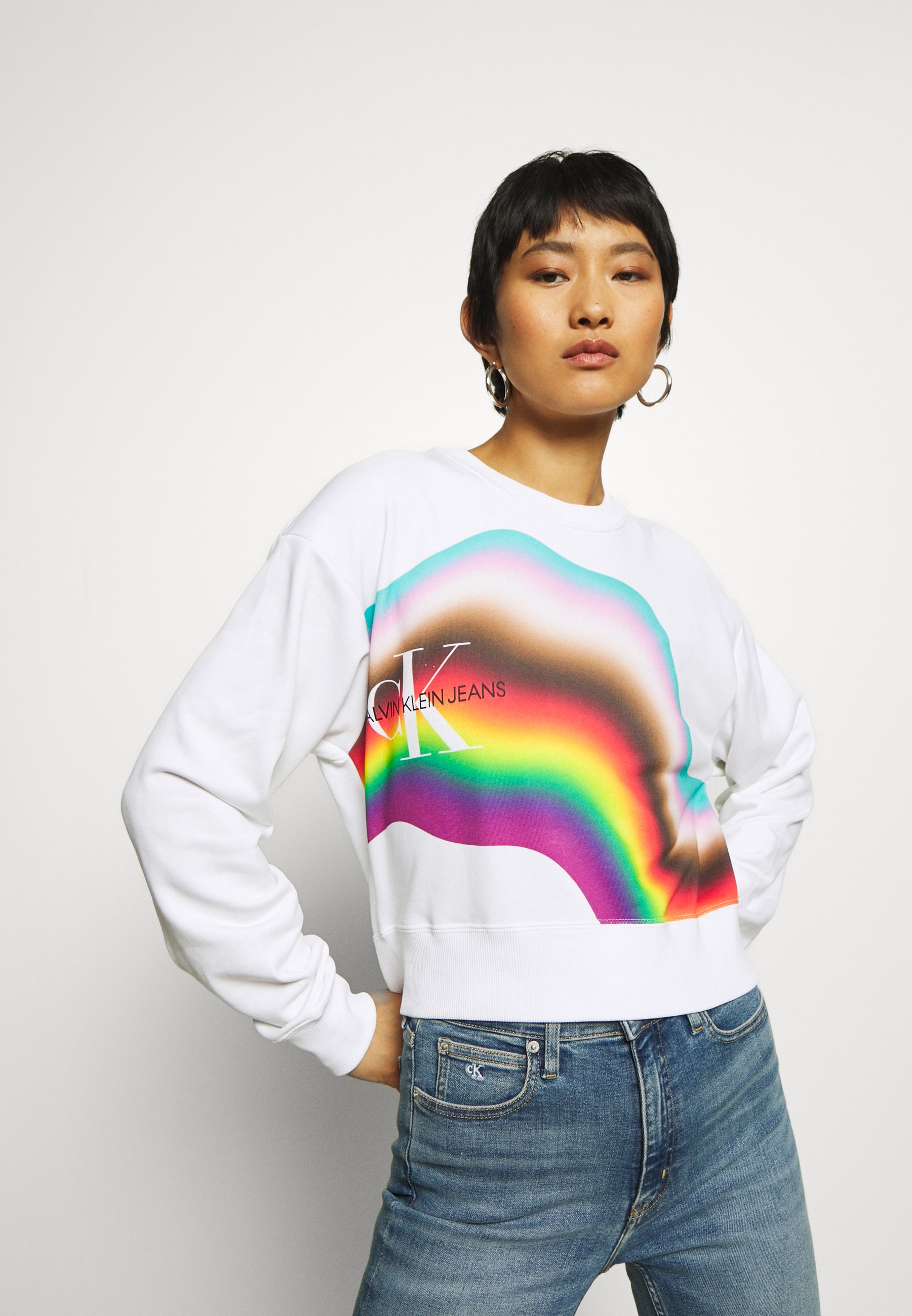 tommy jeans rainbow embroidered crew neck sweatshirt