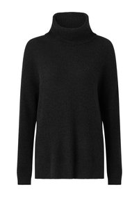 Sort turtleneck sweater lavet af ribbet strikstof, med lange ærmer og en løs pasform samt en høj krave.