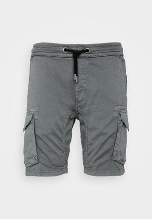 Grå cargo shorts laget av lett materiale, med side lommer, strikket midje og sydd detaljer.