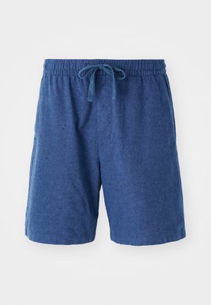 Blå vævede shorts med elastisk talje, snøre lukning og sidelommer. Kort længde med en glat, tekstureret overflade.