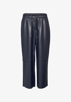 Marineblaue Lederhose mit elastischem Bund und verstellbarem Kordelzug. Bietet ein verkürztes Design und eine glatte Textur.