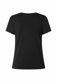 Zwarte, kortekomende t-shirt gemaakt van zachte katoen. Beschikt over een ronde halslijn en een ontspannen pasvorm zonder zichtbare logo's of patronen.