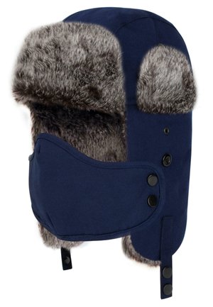 TSCHAPKA Wintermütze Fellmütze mit Maske Uschanka Fliegermütze - Beanie - navy