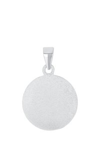 Pendente rotondo in argento con finitura opaca texture e un gancio lucido per attaccarlo a una catena di collana.
