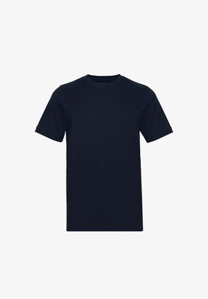 T-shirt in cotone blu navy con scollo rotondo, maniche corte e taglio dritto. Tessuto liscio e senza motivi o accenti visibili.