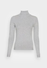 Harmaa pooloneule, joka on valmistettu pehmeästä neulekankaasta. Siinä on ribbitetyät hihansuut ja helma. Slim fit -malli pitkillä hihoilla, sileä pinta ja minimaaliset yksityiskohdat.