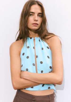 PULL&BEAR, POLKA DOT HALTER NECK WITH CUT-OUT - TOP - Débardeur - turquoise