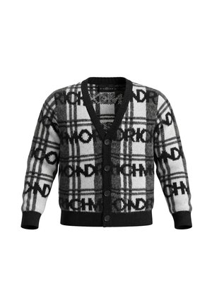 Cardigan a quadri bianco e nero con bottoni neri, polsini, orlo e colletto a coste, con motivo ripetuto del logo Richmond.