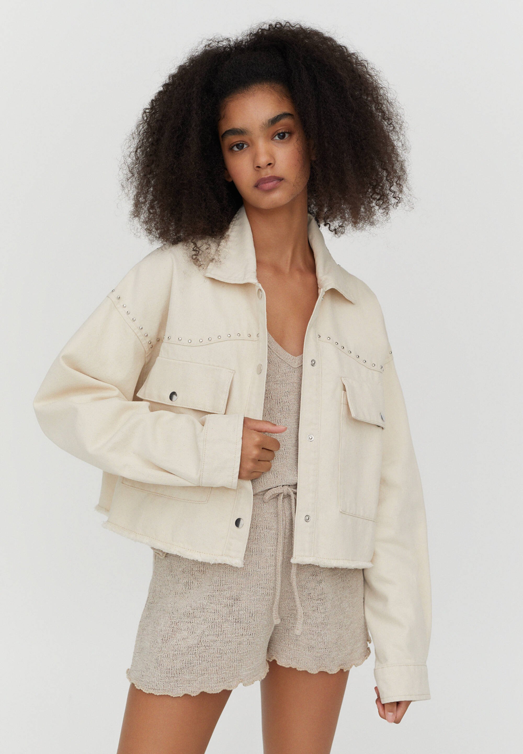 Pull Bear Veste En Jean White Ecru Zalando Fr