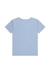 Lys blå kortærmet t-shirt med rund halsudskæring og en glat, blød tekstur. Enkel design uden synlige mønstre eller accenter.