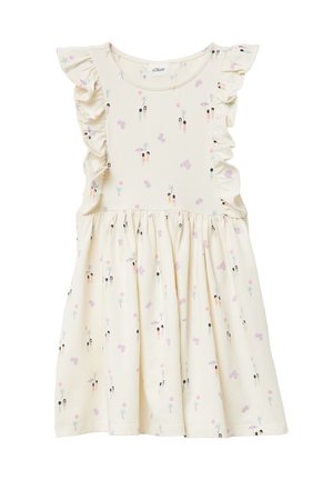 KURZES MIT ALL-OVER-PRINT UND VOLANTÄRMELN - Jerseyjurk - creme