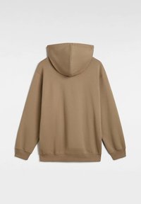 Felpa con cappuccio in marrone khaki, caratterizzata da una texture liscia, maniche lunghe e una vestibilità rilassata. Vista posteriore senza loghi o modelli visibili.
