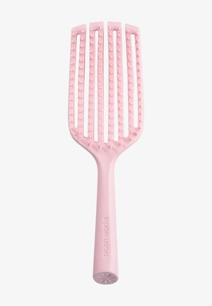 Rosa plastik hårbørste med ventileret skaft og afrundede børstehår, designet til at rede hår ud og give en blid hovedbundsmassage.