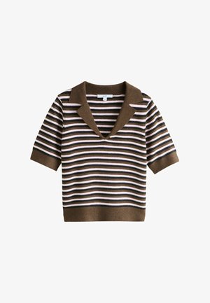 Next, REGULAR FIT - SUPERSOFT SHORT SLEEVE OPEN NECK POLO TOP - Poloshirts - chocolate brown pink stripe