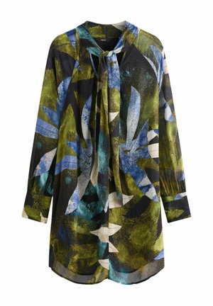 LONG SLEEVE TIE NECK -REGULAR FIT - Dnevna haljina - black green leaf print