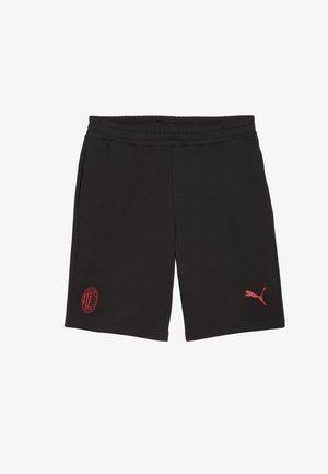 Shorts noirs en mélange de coton, avec un logo rouge d'ACM et un logo rouge de Puma sur le bas. Taille élastique avec poches latérales.