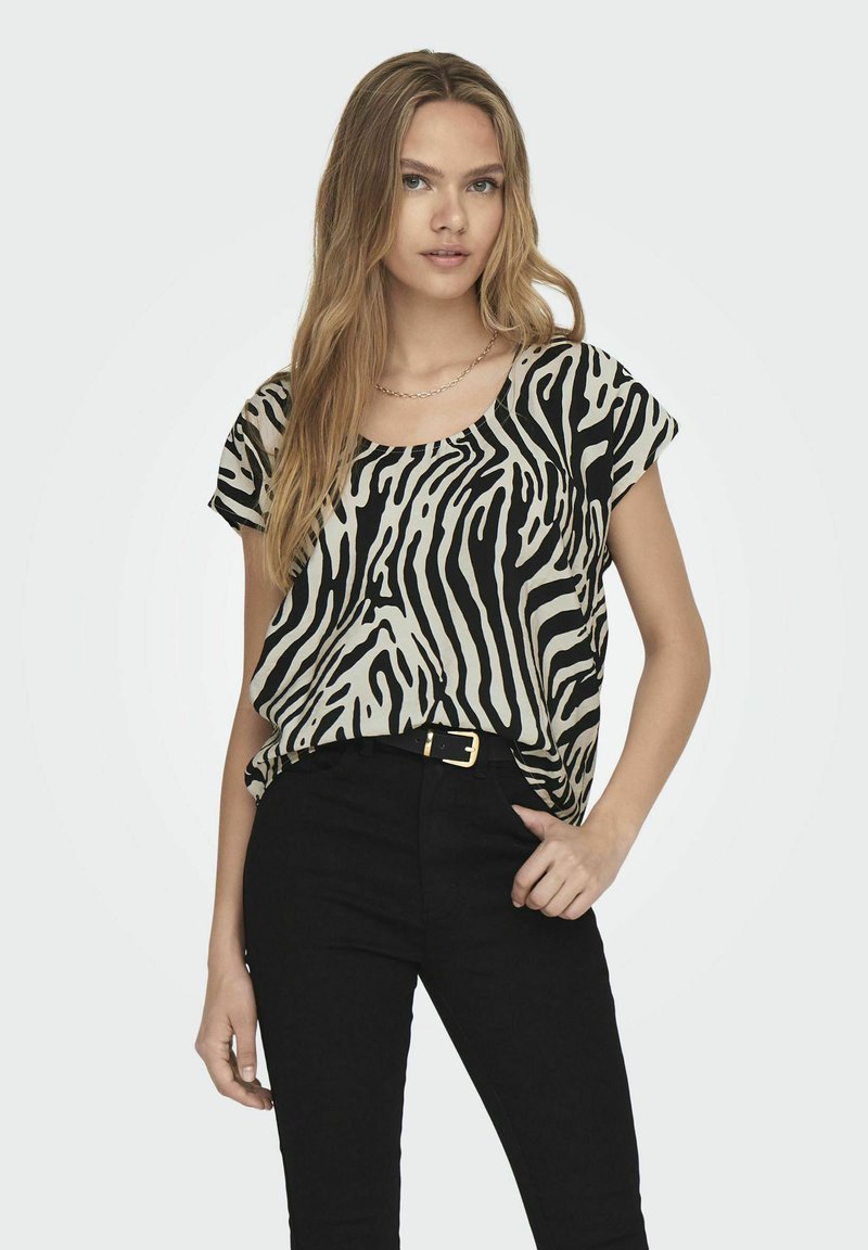 Objarthine S7s T Shirt Black Stripes Sandshell