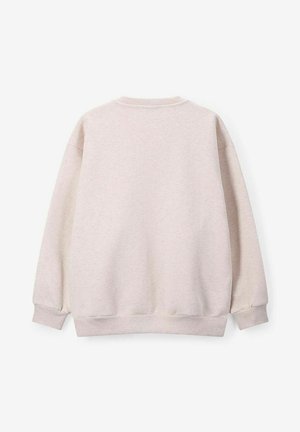 Sweatshirt beige clair avec un col rond, des poignets et un ourlet côtelés. Fabriqué en tissu doux, il présente une texture lisse et une coupe décontractée.