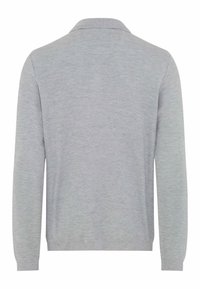 Hellgraues Langarm-Polohemd mit Kragen. Strukturiertes Material, gerader Saum und gerippte Bündchen. Schlichtes und klassisches Design.