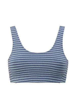 Gestreepte bralette in tinten blauw. Gemaakt van zachte stof met een ronde halslijn en brede banden. Naadloos ontwerp voor comfort.