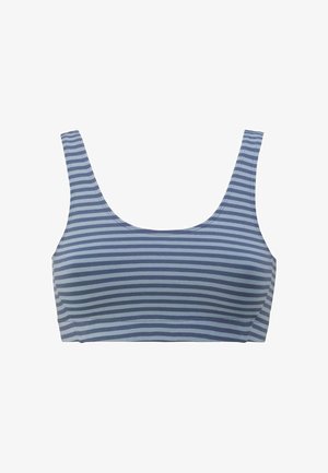 Gestreifter Bralet aus Blau-Tönen. Hergestellt aus weichem Stoff mit rundem Ausschnitt und breiten Trägern. Nahtloses Design für zusätzlichen Komfort.