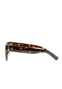 Occhiali da sole tortoise brown con lenti rettangolari, montatura spessa in acetato e templi curvi con una finitura lucida.