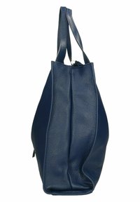 Donkerblauwe leren totebag met een gestructureerde afwerking, twee stevige handvatten en een brede, slappe vorm voor voldoende opbergruimte.