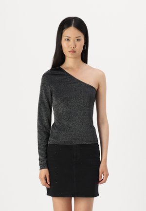 NMMALEEN ONE SHOULDER GLITTER - Long sleeved top - black