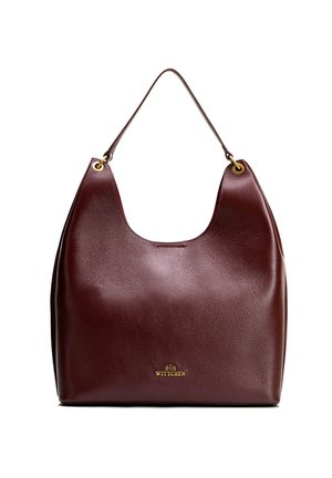 Donkerbruine handtas van getextureerd leer met een enkele handgreep en hardware in goudkleur, met het Wittchen-merklogo aan de voorkant.