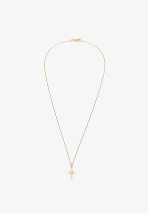 Collier délicat en chaîne d'or avec un petit pendentif croix en or poli et fermeture à fermoir mousqueton.