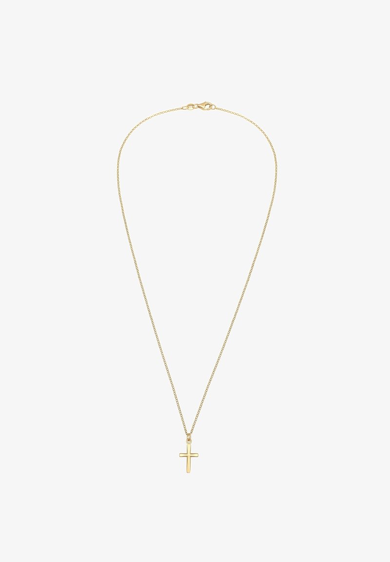 Collier délicat en chaîne d'or avec un petit pendentif croix en or poli et fermeture à fermoir mousqueton.